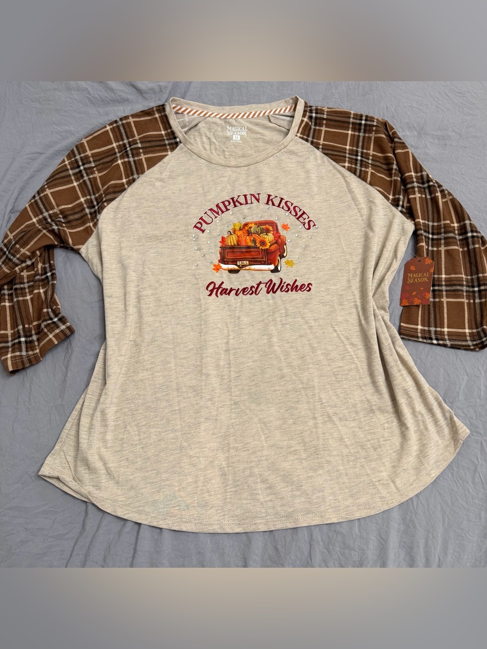 MAGICAL SEASON “Pumpkin Kisses” and “Harvest Wishes” Raglan Top -  Size 1X NWT